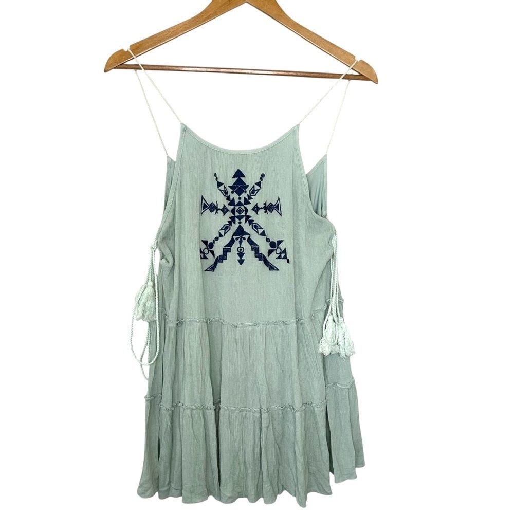 INA Boho seafoam Blue Embroidered flowy sleeveless top size small